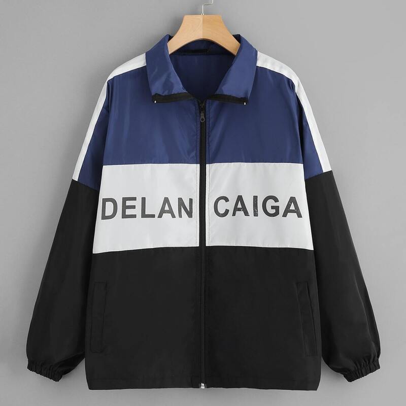 

Cut-And-Sew Letter Print Jacket, Multicolor
