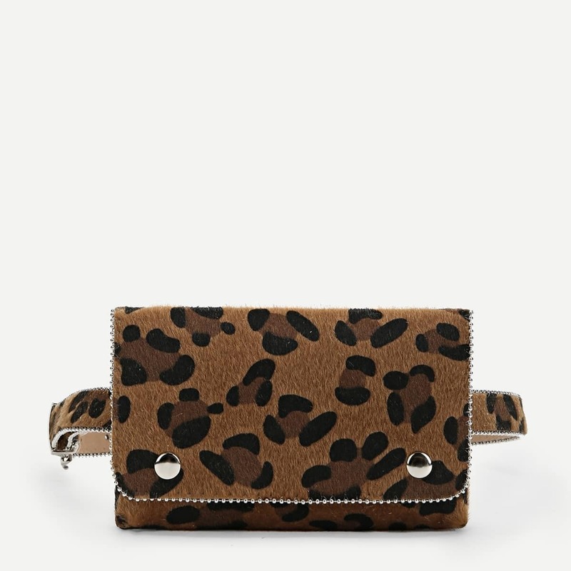 

Metal Ball Trim Leopard Pattern Bum Bag, Multicolor