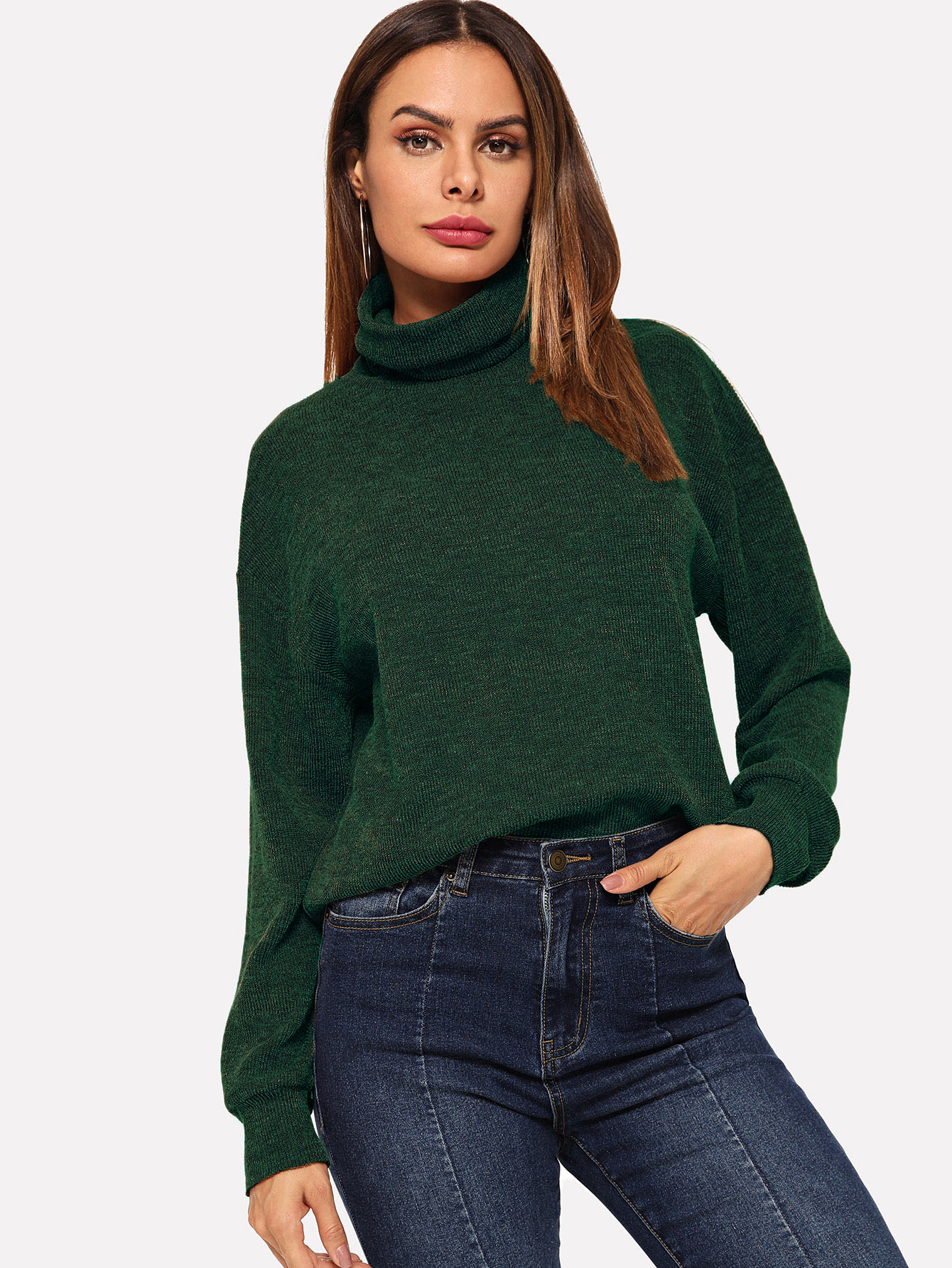 high neck solid pullover | shein