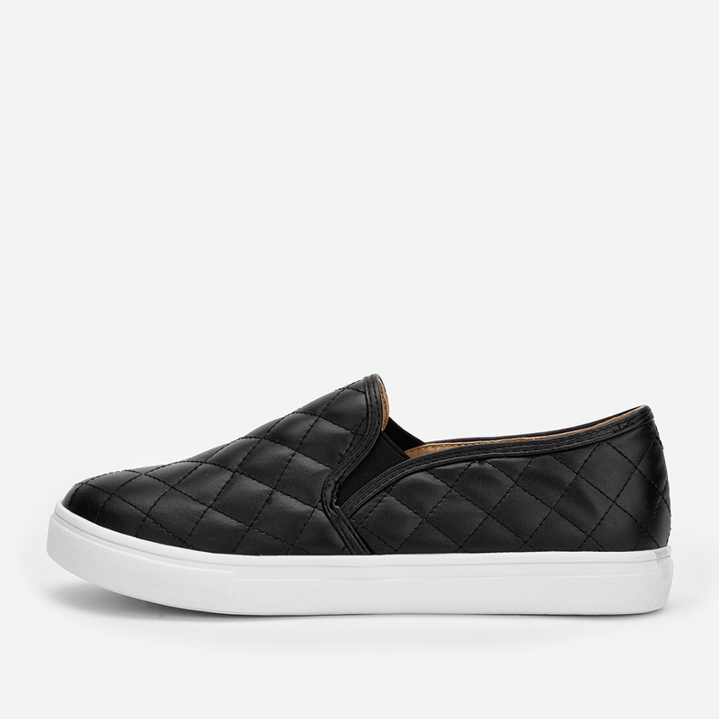 

Quilted Design Slip On Sneakers, Black