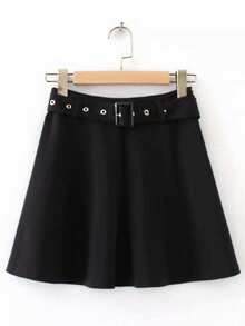 Solid Belted Skirt