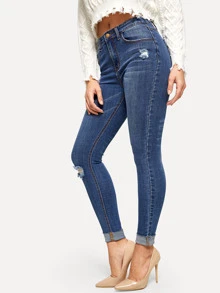 仿舊緊身牛仔褲 - 藏蓝色 - 查看 3