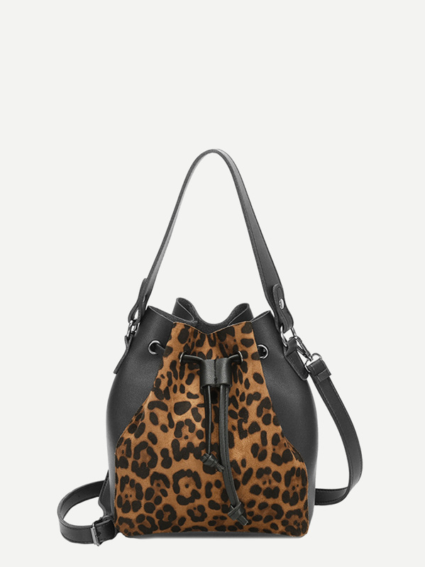 Leopard Print Bag With Drawstring