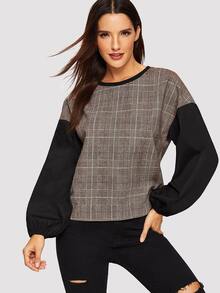 Color Block Plaid Pullover