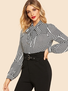 Tie Neck Striped Shirt