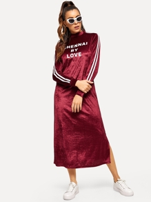 Mock-Neck Letter Tunic Dress