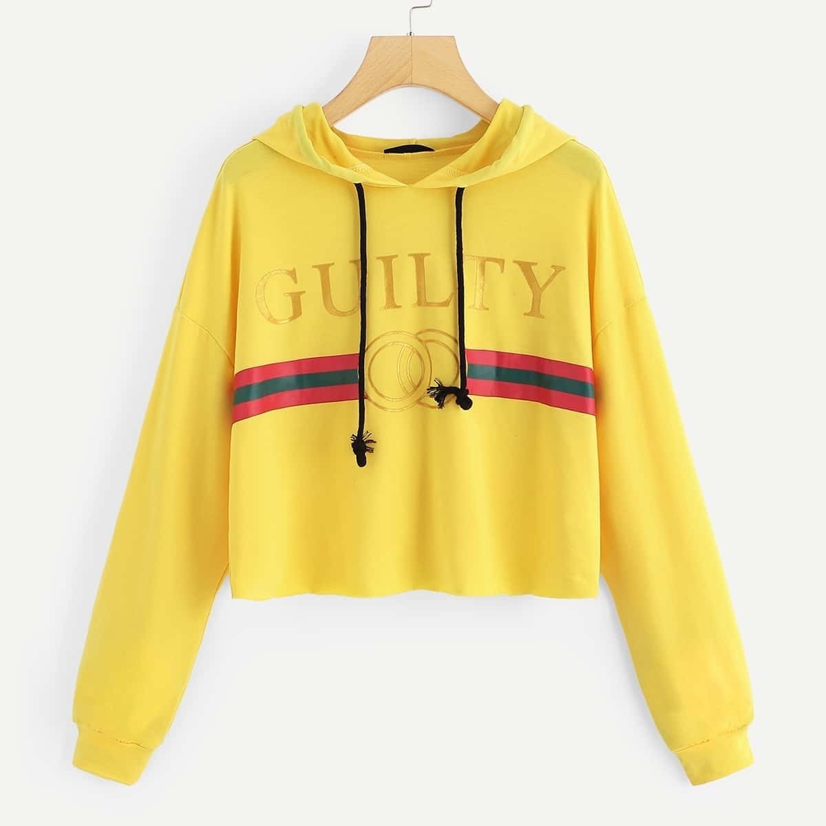 

Mixed Print Crop Hoodie, Yellow