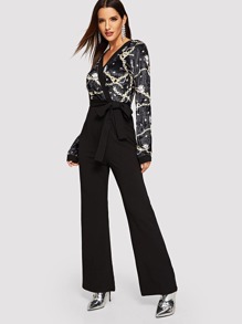 Surplice Neck Flare Hem Jumpsuit