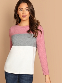 Color Block Heather Knit Tunic Tee