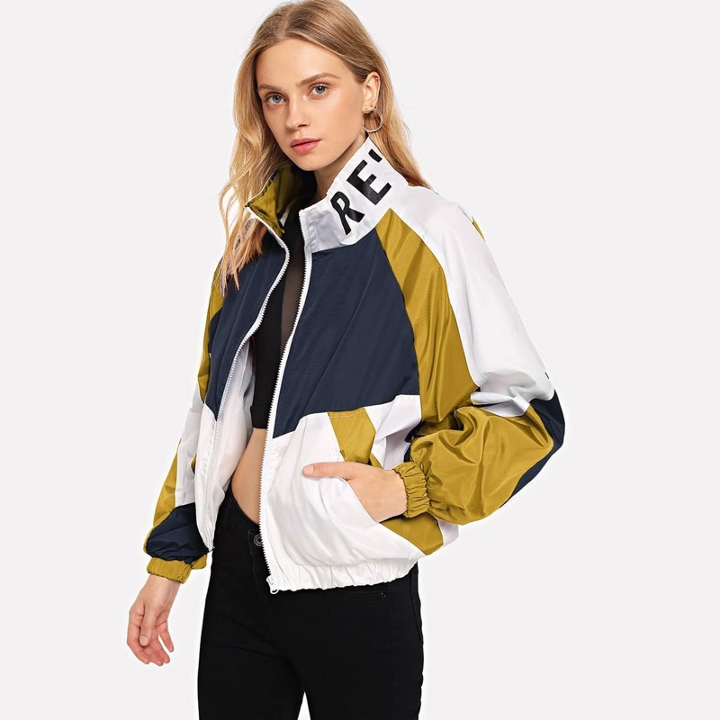 

Cut And Sew Letter Print Windbreaker Jacket, Multicolor