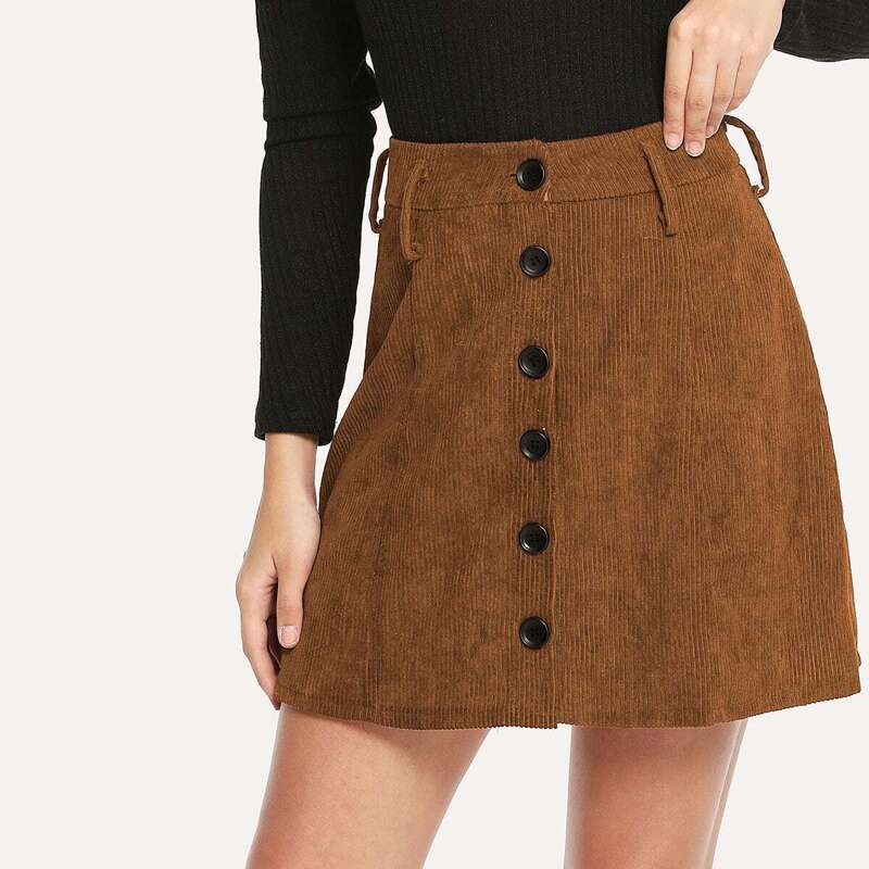 

Single Breasted Corduroy Skirt, Brown