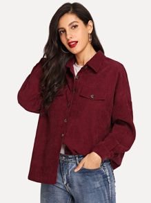 Drop Shoulder Button Up Corduroy Jacket