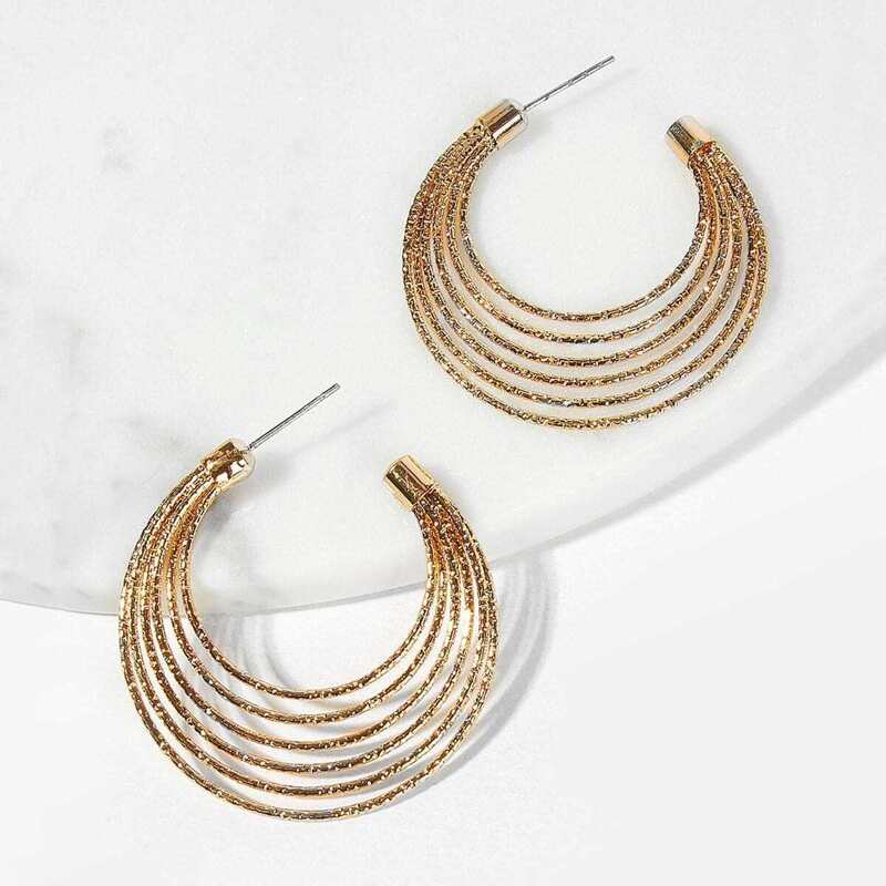 

Layered Open Hoop Earrings 1pair, Gold