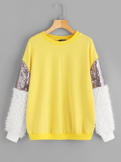 Contrast Faux Fur Sleeve Sweatshirt pictures