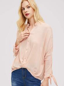 Knot Cuff Dip Hem Shirt