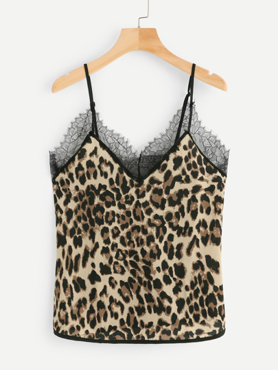 Eyelash Lace Applique Leopard Print Cami Top pictures