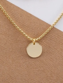 Chain Link Double Layer Circle Pendant Necklace - Yellow Gold - View 2