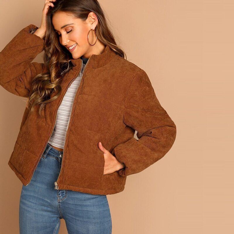

Zip Up Corduroy Padded Coat, Brown