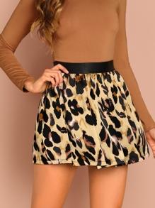 Wide Waistband Leopard Print Skirt