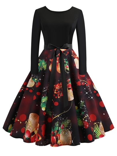 christmas print dresses 2018 50s Knot Flare Dress Stylish and fashion design
