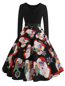 Đầm Belted Giáng sinh màu đen cổ điển - màu đen - Xem 2