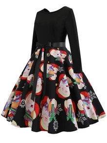 Đầm Belted Giáng sinh màu đen cổ điển - màu đen - Xem 3