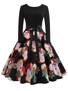 Đầm Belted Giáng sinh màu đen cổ điển - màu đen - Xem 1