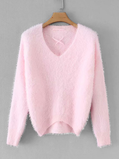 Lace-up Back Fuzzy Jumper