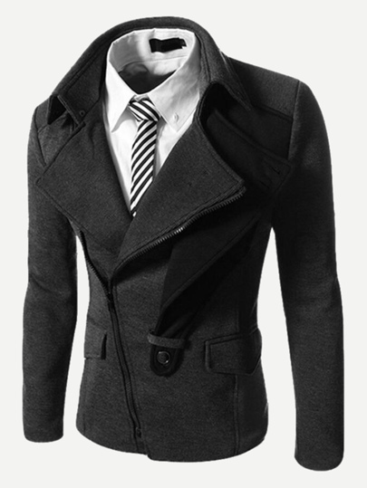 Men Oblique Zipper Skinny Coat