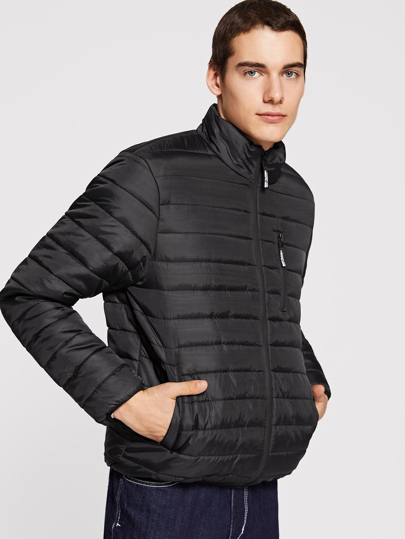 Men Pocket Front Solid Puffer Coat