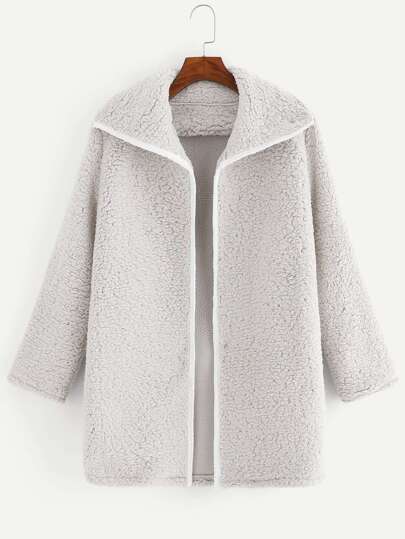 Contrast Trim Waterfall Teddy Coat