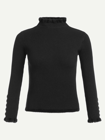 Ribbed Contrast Faux Fur Jumper