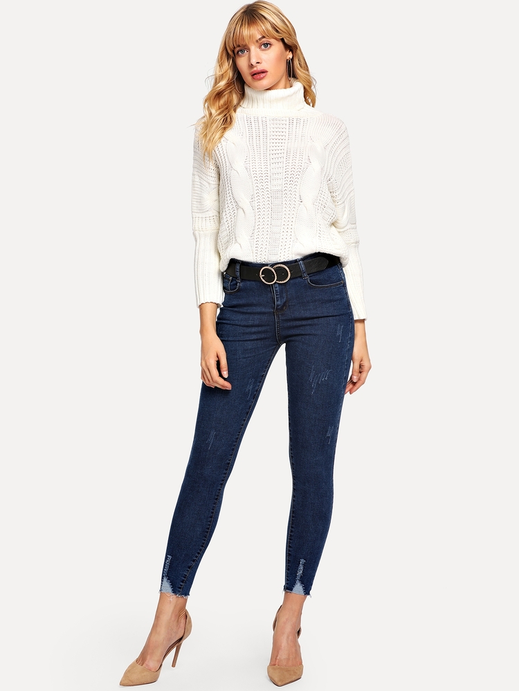 Ankle Skinny Jeans Without Belt - Navy Blue - View 4
