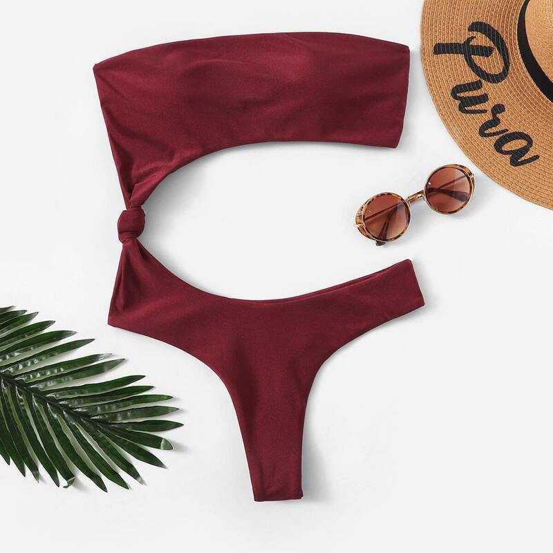 

Cut-out Side Bandeau One Piece Swimsuit, Burgundy