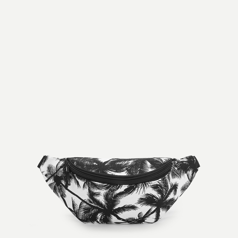 

Tropical Print Fanny Pack, Black and white