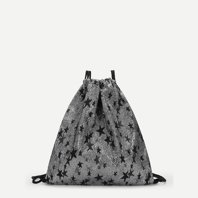 

Star Decor Glitter Drawstring Backpack, Grey