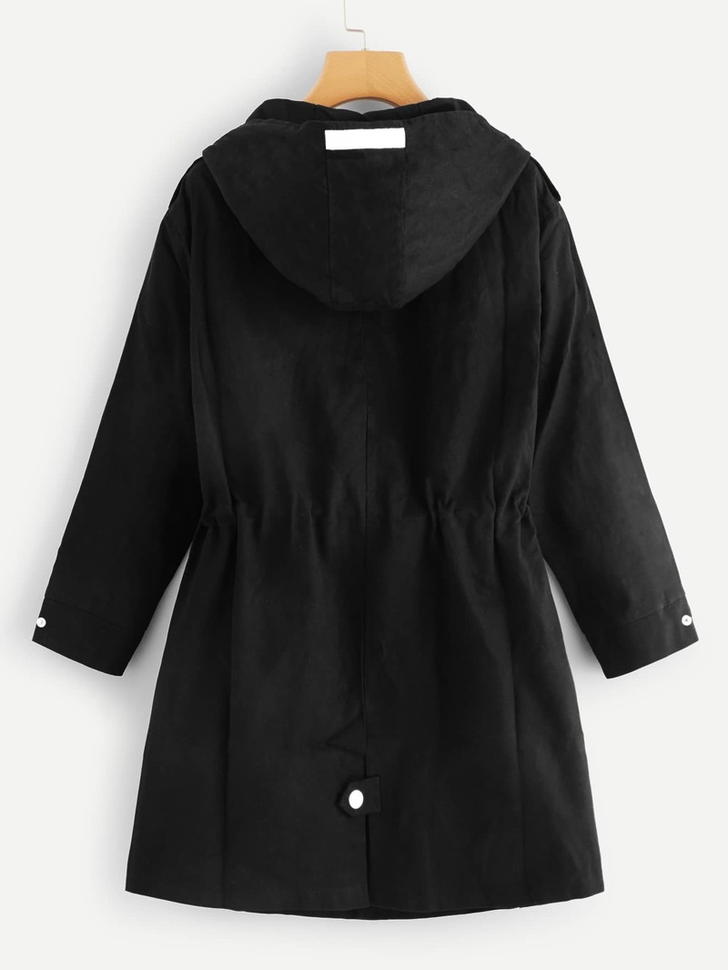 

Drawstring Hoodie Single Breasted Outerwear, Black
