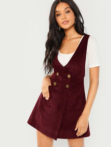Double Breasted Overlap Corduroy Dress