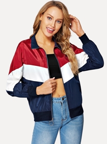 Cut-and-Sew Chevron Windbreaker Jacket