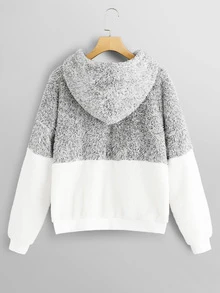 SHEIN Color Block Teddy Hoodie - Multicolor - View 2