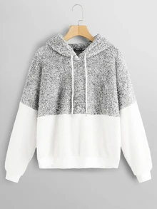 SHEIN Color Block Teddy Hoodie - Multicolor - View 1