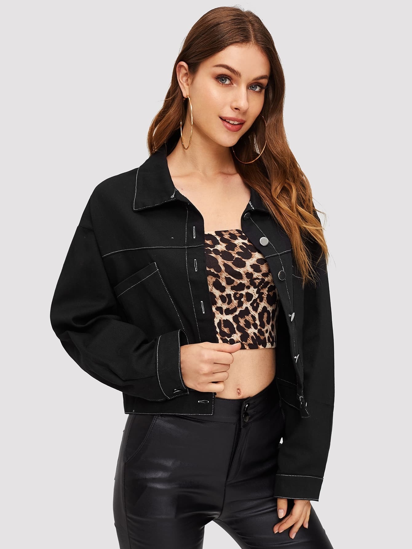 Single Ted Solid Crop Jacket