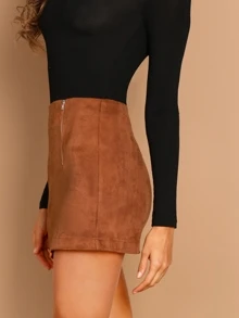 SHEIN Essnce Falda ajustada con cremallera delantera - Óxido marrón - Ver 3