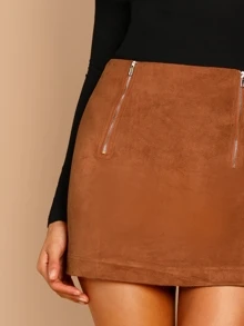 SHEIN Essnce Falda ajustada con cremallera delantera - Óxido marrón - Ver 4