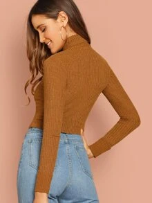SHEIN Turtle Neck Rib Knit Solid Top