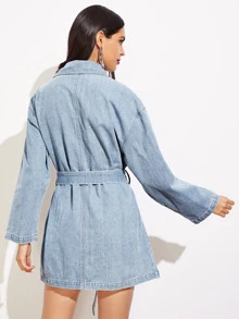 SHEIN 口袋貼布紐扣牛仔連衣裙 - 淺色水洗藍 - 查看 2