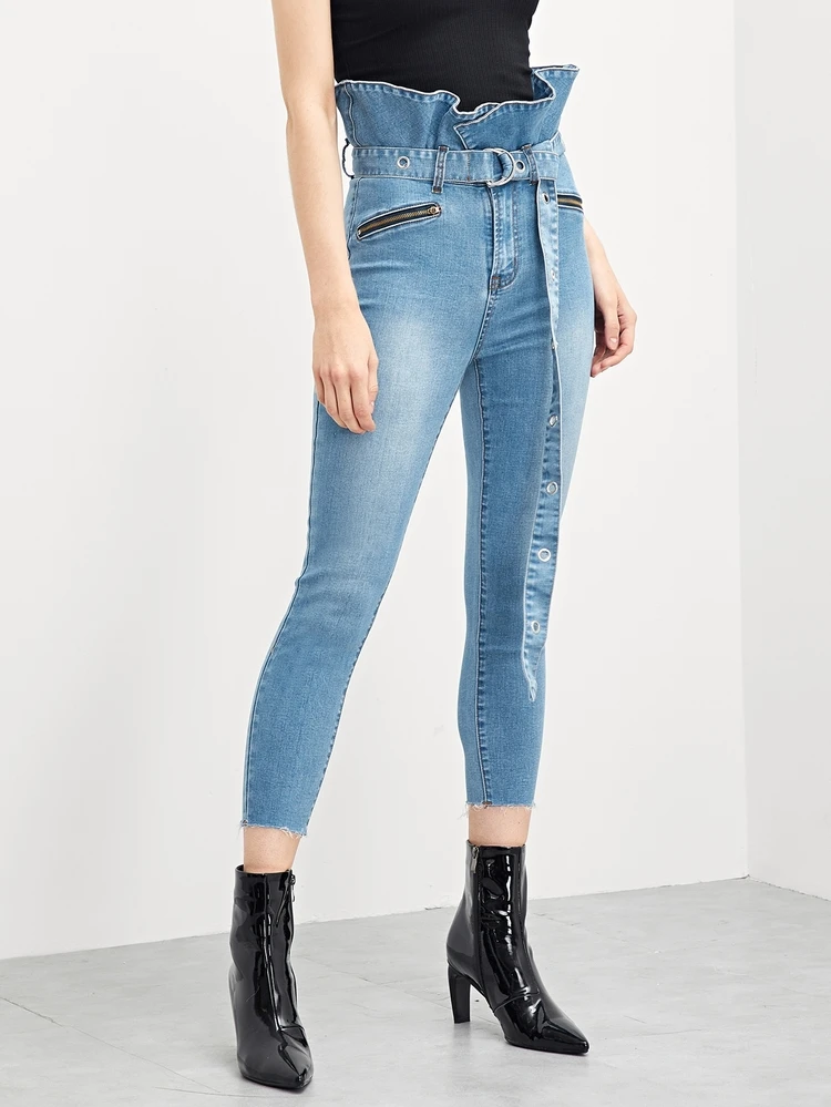 jeans with ruffle waist