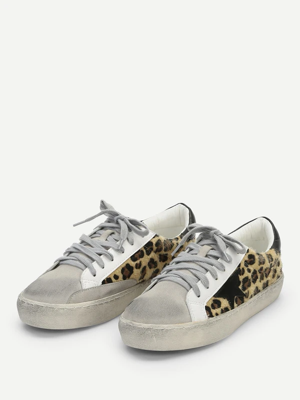 animal print lace up sneakers