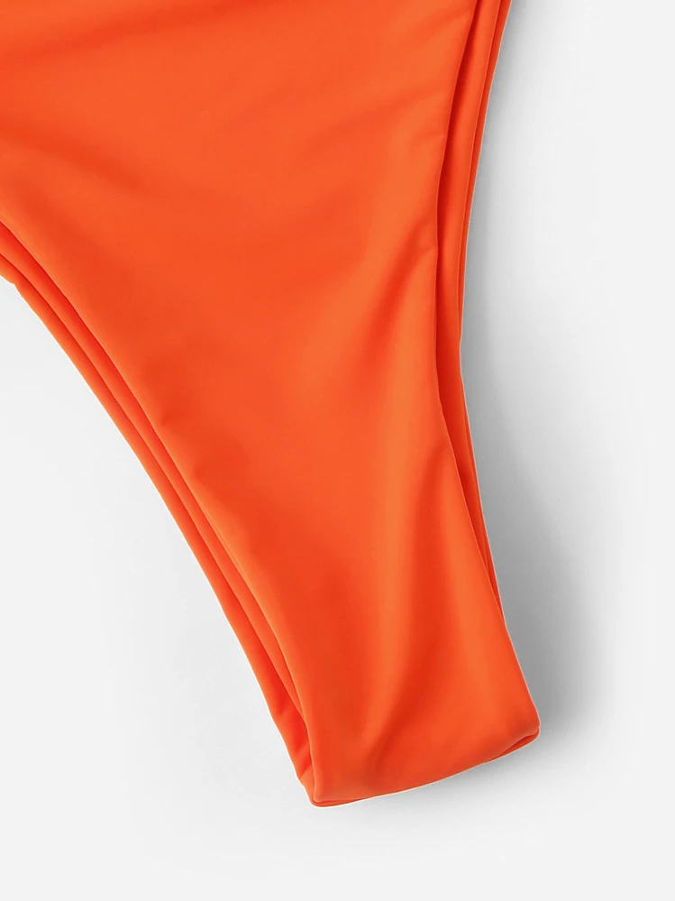 SHEIN Swim Traje de baño de una pieza para playa de verano con escote profundo y espalda baja - Naranja - Ver 4