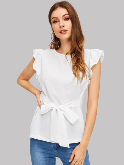 Ruffle Armhole Knot Front Top pictures